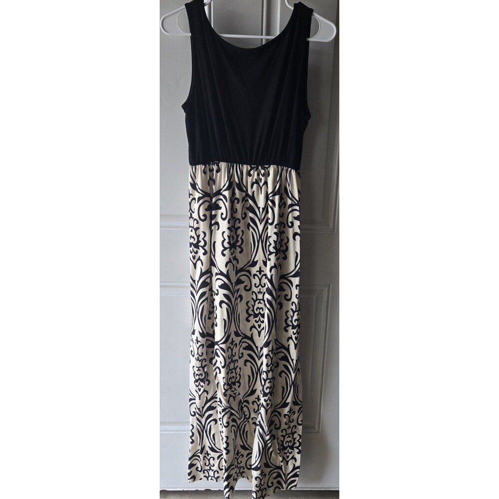 Zattcas Womens Black colorful, bottom Crew Neck Sleeveless Stretch Maxi Dress L